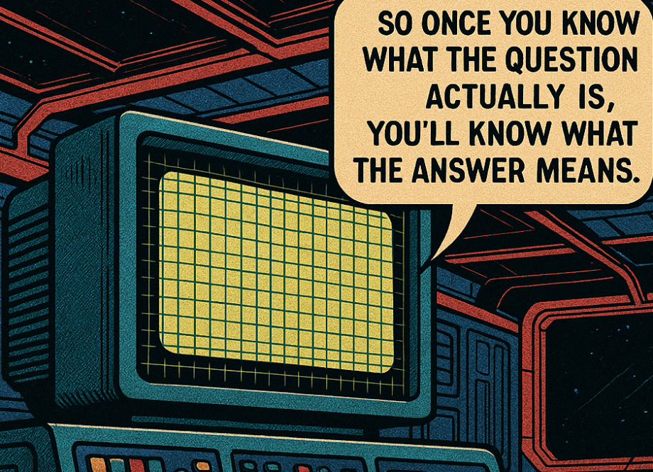 An AI generated image representing a likeness of the supercomputer Deep Thought from Douglas Adams' Hitchhiker's Guide to the Galaxy