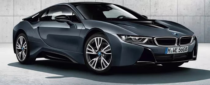 A photo of a BMW i8 hybrid supercar.